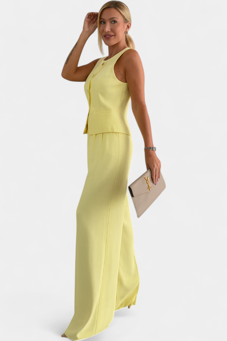 Paloma Conjunto Elegante de 2 Piezas con Blusa sin Mangas y Pantalón Fluido