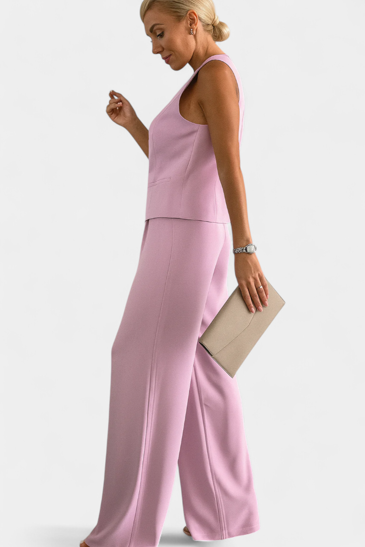 Paloma Conjunto Elegante de 2 Piezas con Blusa sin Mangas y Pantalón Fluido